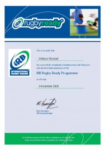 Rugby Ready Certificate