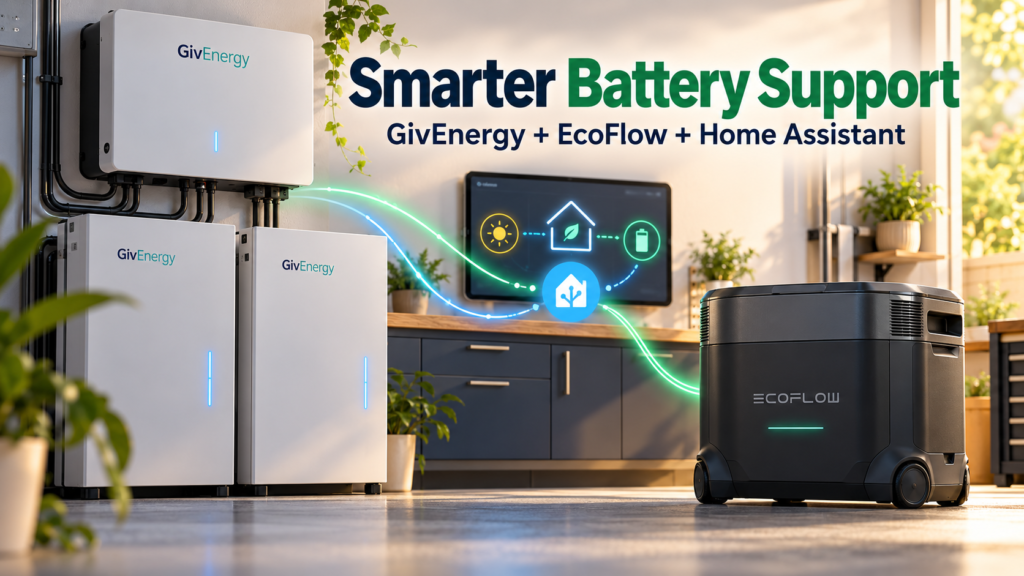 GivEnergy and EcoFlow batteries coordinated through Home Assistant for dynamic home energy support.