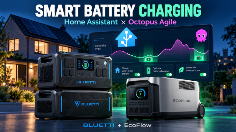 BLUETTI and EcoFlow batteries with Home Assistant planning charging around Octopus Agile electricity prices.